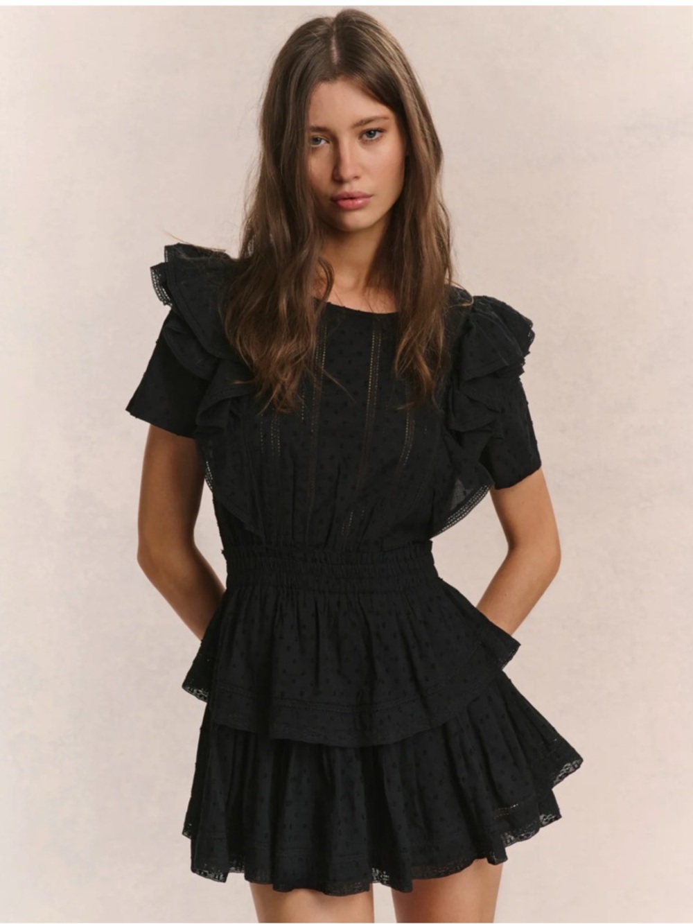 Love Shack Fancy Natasha Heritage Black Mini Dress